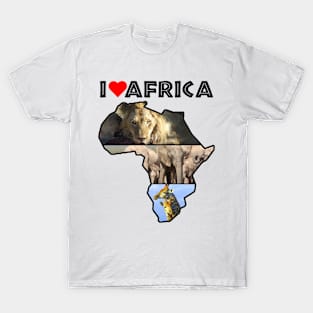 I Love Africa Wildlife Collage Map T-Shirt